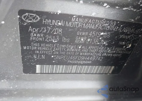 2009 Hyundai Sonata Se V6 from USA, damaged, VIN 5NPEU46F09H449742